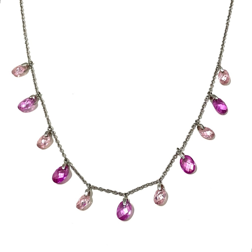 Pink Sapphire Briolette Sterling Silver Necklace 17”